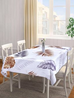 ARRABI - White Leaf Tc Cotton Blend Table Cover (6 Seater)