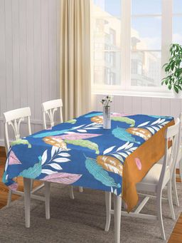 ARRABI - Blue Leaf Tc Cotton Blend Table Cover (6 Seater)