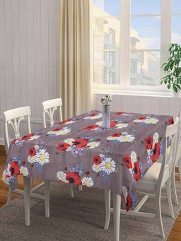 ARRABI - Grey Floral Tc Cotton Blend Table Cover (6 Seater)