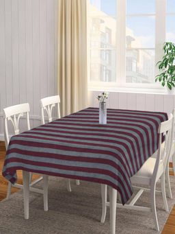 ARRABI - Grey Stripes Handwoven Cotton Table Cover (6 Seater)
