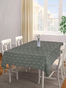 ARRABI - Beige Floral Handwoven Cotton Table Cover (8 Seater)
