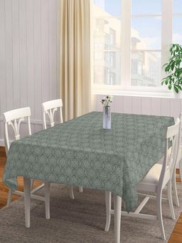 ARRABI - Grey Floral Handwoven Cotton Table Cover (8 Seater)