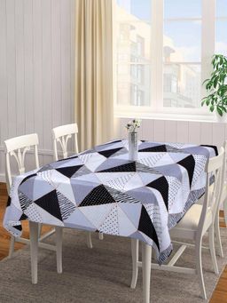 ARRABI - Grey Geometric Tc Cotton Blend Table Cover (6 Seater)