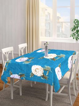 ARRABI - Teal Floral Tc Cotton Blend Table Cover (8 Seater)
