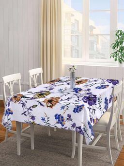 ARRABI - White Floral Tc Cotton Blend Table Cover (6 Seater)