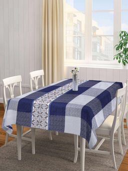 ARRABI - Blue Indian Tc Cotton Blend Table Cover (6 Seater)