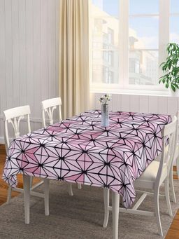 ARRABI - Pink Geometric Tc Cotton Blend Table Cover (6 Seater)