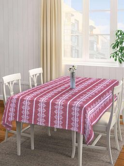 ARRABI - Red Leaf Handwoven Cotton Table Cover (6 Seater)