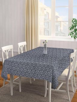 ARRABI - Black Leaf Handwoven Cotton Table Cover (6 Seater)
