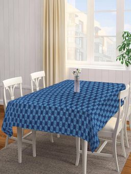 ARRABI - Blue Geometric Handwoven Cotton Table Cover (8 Seater)