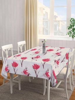 ARRABI - Beige Floral Tc Cotton Blend Table Cover (6 Seater)