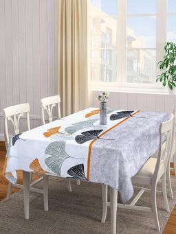ARRABI - Grey Leaf Tc Cotton Blend Table Cover (6 Seater)