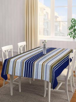 ARRABI - Blue Stripes Tc Cotton Blend Table Cover (6 Seater)
