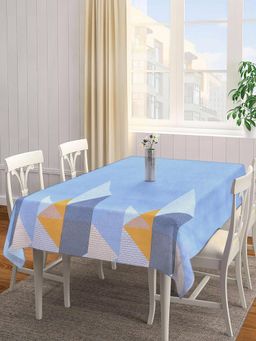 ARRABI - Blue Geometric Tc Cotton Blend Table Cover (6 Seater)