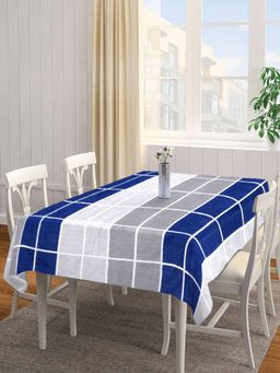 ARRABI - Blue Checks Cotton Blend Table Cover (8 Seater)
