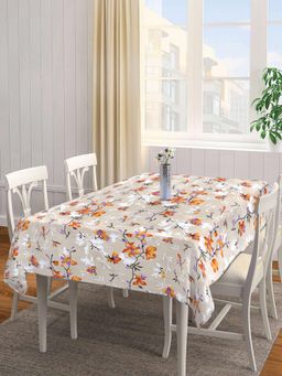 ARRABI - Beige Floral Cotton Blend Table Cover (8 Seater)