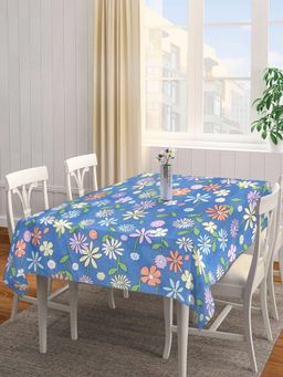 ARRABI - Blue Floral Cotton Blend Table Cover (6 Seater)