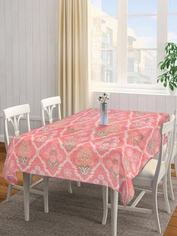 ARRABI - Peach Floral Cotton Blend Table Cover (6 Seater)