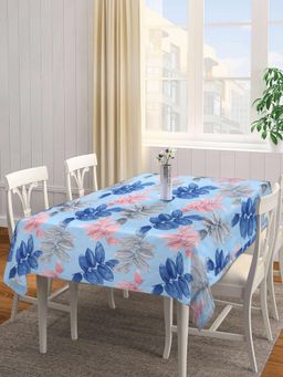 ARRABI - Blue Leaf Cotton Blend Table Cover (6 Seater)