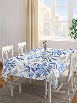 ARRABI - White Floral Cotton Blend Table Cover (8 Seater)