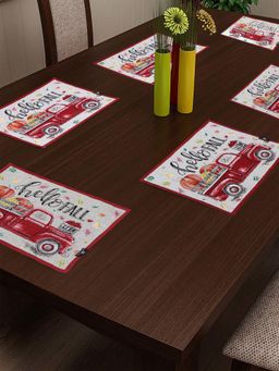 ARRABI - Grey Graphic Cotton Blended Full Size Table Mat (Pack Of 6)