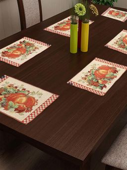 ARRABI - Orange Graphic Cotton Blend Full Size Table Mat (Pack Of 6)