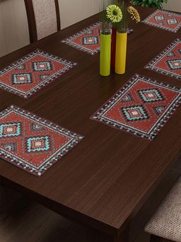 ARRABI - Brown Geometric Cotton Blend Full Size Table Mat (Pack Of 6)