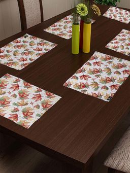 ARRABI - Yellow Leaf Cotton Blend Full Size Table Mat (Pack Of 6)