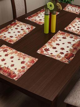 ARRABI - Orange Graphic Cotton Blend Full Size Table Mat (Pack Of 6)