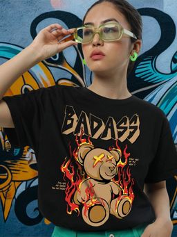 Bewakoof - Women's Black My Badass Tee Graphic Printed Boyfriend T-shirt