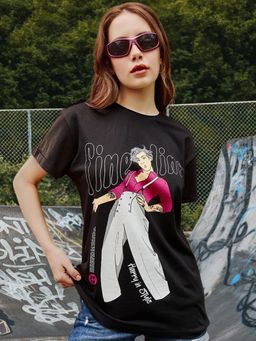 Bewakoof - Women's Black Watermelon Sugar Graphic Printed Boyfriend T-shirt