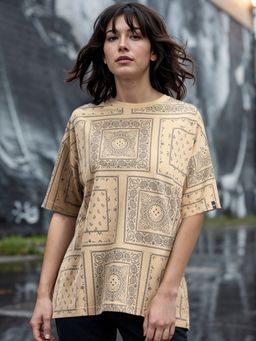 Bewakoof - Heavy Duty 1.0 Women's Brown & Black All Over Printed Oversized T-shirt