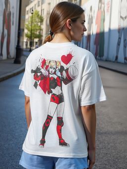 Bewakoof - Air 1.0 Official DC Women's White Harley Quinn Graphic Printed Oversized T-shirt