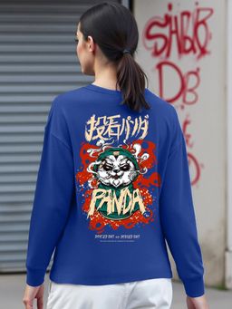 Bewakoof - Women's Blue Stoned Panda Graphic Printed Oversized T-shirt