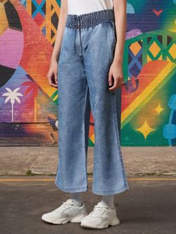 Bewakoof - Women's Blue Acid Wash Wide Leg Pants