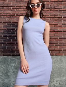 Bewakoof - Women's Baby Lavender Ribbed Slim Fit Dress