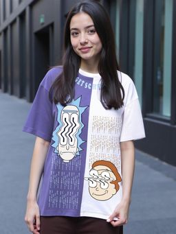 Bewakoof - Rick and Morty Women's Blue & White Get Schwifty Graphic Printed Oversized T-shirt