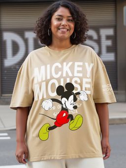 Bewakoof - Heavy Duty 1.0 Disney Women's Brown Graphic Printed Oversized Plus Size T-shirt