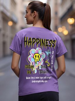 Bewakoof - Women's Paisley Purple Happiness Graphic Printed Boyfriend T-shirt