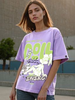 Bewakoof - Looney Tunes Women's Purple Don't Ever Call Me Doll Graphic Printed Oversized T-shirt