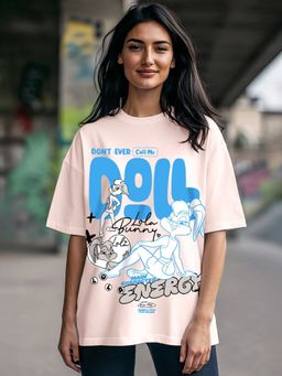 Bewakoof - Official Looney Tunes Womens Pink Don't Ever Call Me Doll Graphic Printed Oversized T-shirt