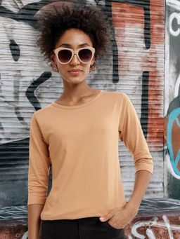 Bewakoof - Women's Pastel Beige Slim Fit T-Shirt