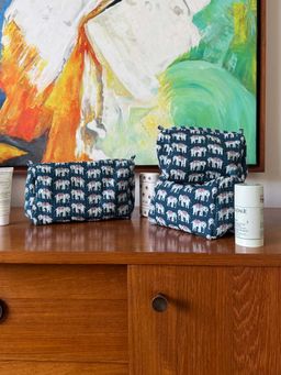 The Indian Artisan - Elephant Teal Pouch Set (Pack of 3)