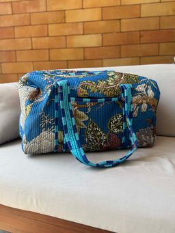 The Indian Artisan - Blue Floral Weekender Duffel Bag