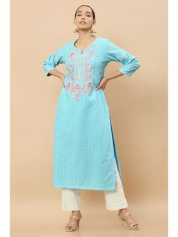 Soch - Women Blue Cotton Floral Kurta