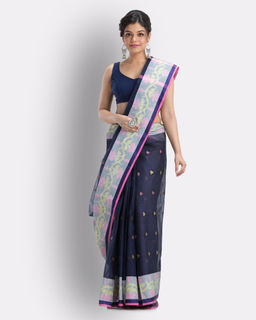 Angoshobha - Navy blue Woven Design Pure Cotton Handloom Tant Saree