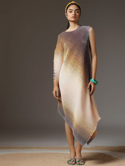 Onto by Aanchal - Beige Ombre Dusk Drape Midi Dress