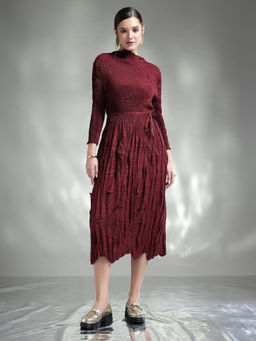 Onto by Aanchal - Maroon Ember Midi Dress with Belt