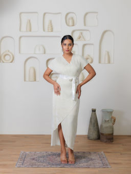 Onto by Aanchal - Ivory Lumi Nique Metallic Midi Dress