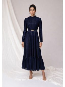 Onto by Aanchal - Navy Blue Novelle Pleated Maxi Dress